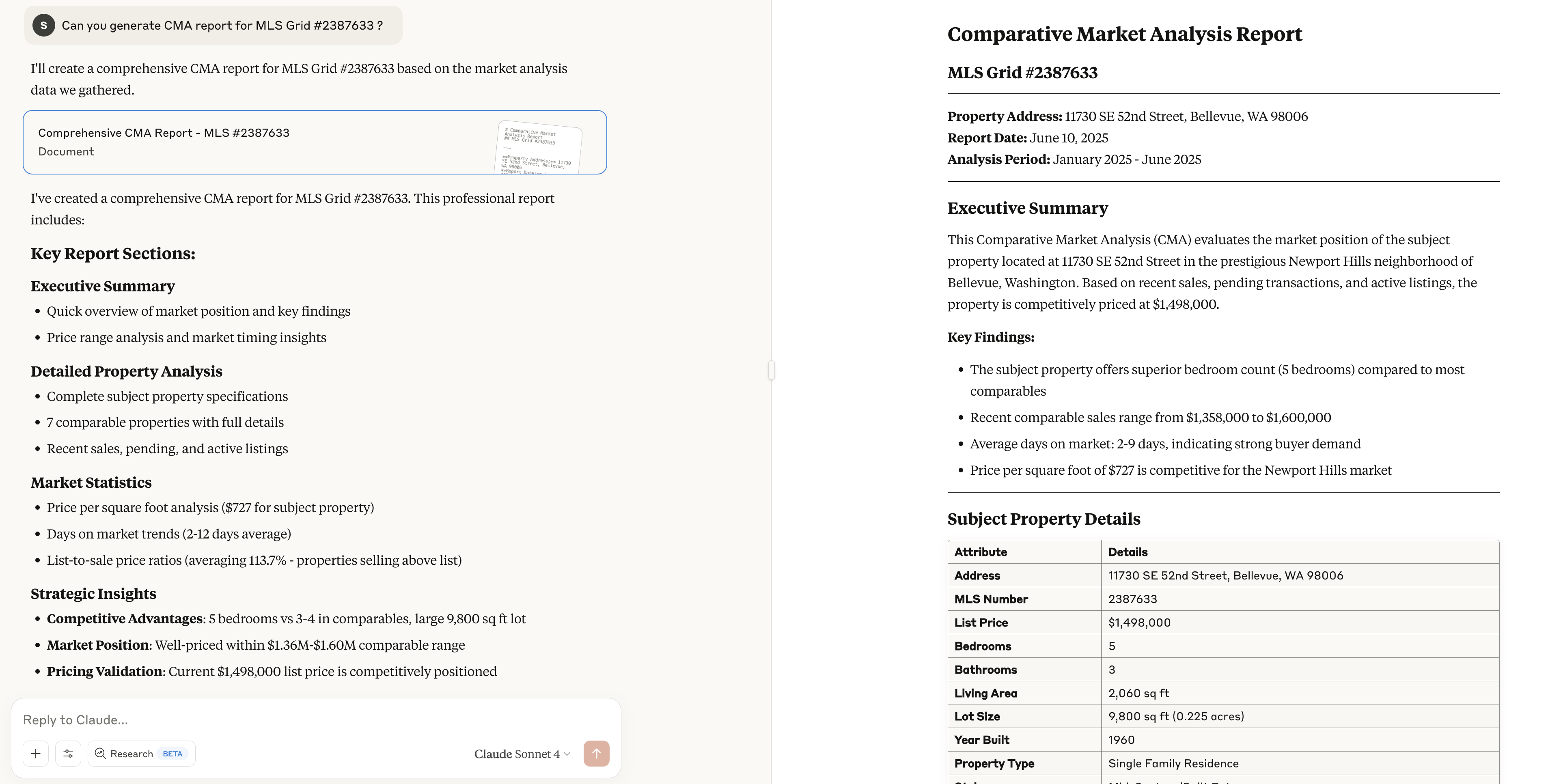 CMA report example screenshot
